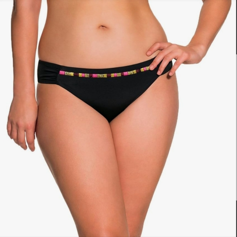 NWT Dorina Curves "Log Island" Black Brief w/Multicolor Trim